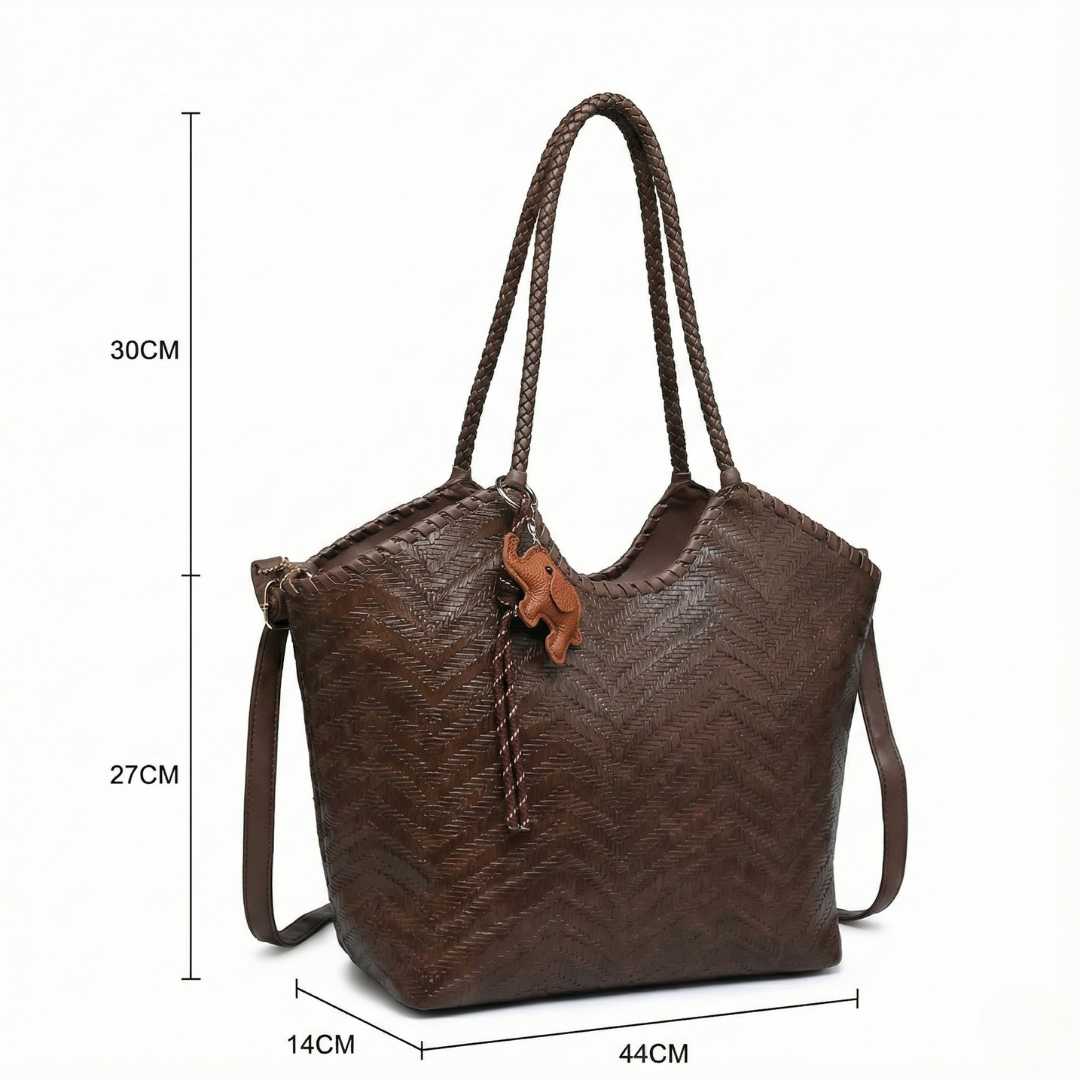 Grand Sac Cabas Tressé Femme – Similicuir Souple – Format Fourre-Tout (44cm)