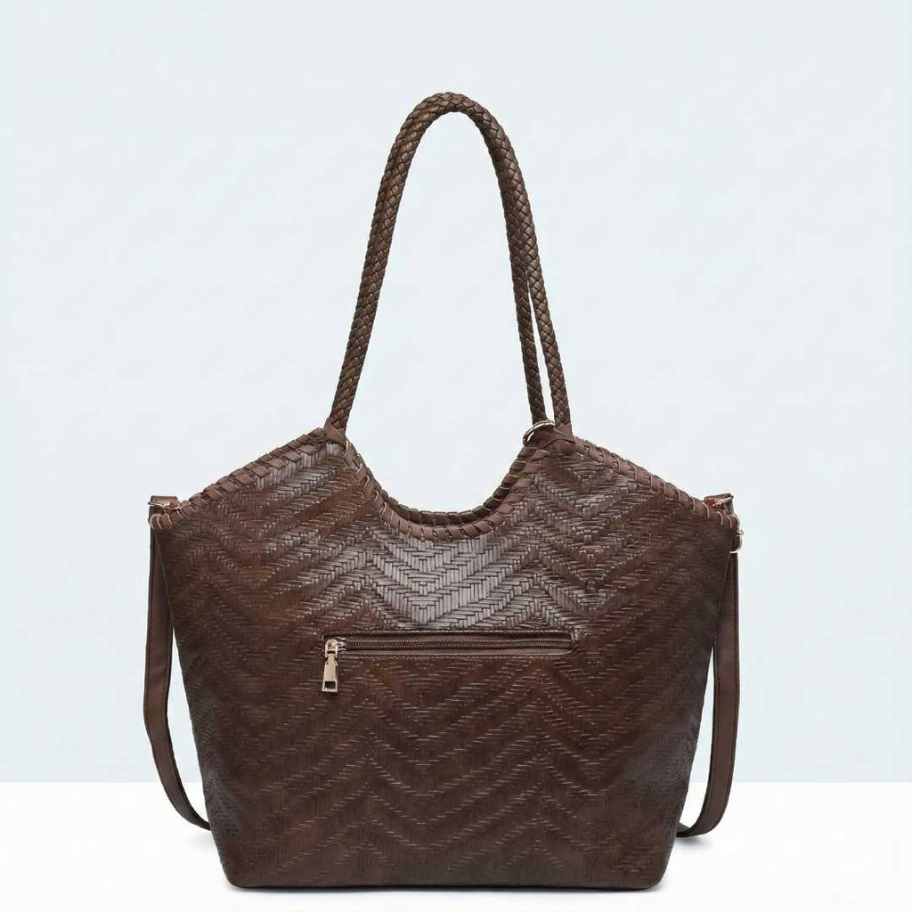 Grand Sac Cabas Tressé Femme – Similicuir Souple – Format Fourre-Tout (44cm)