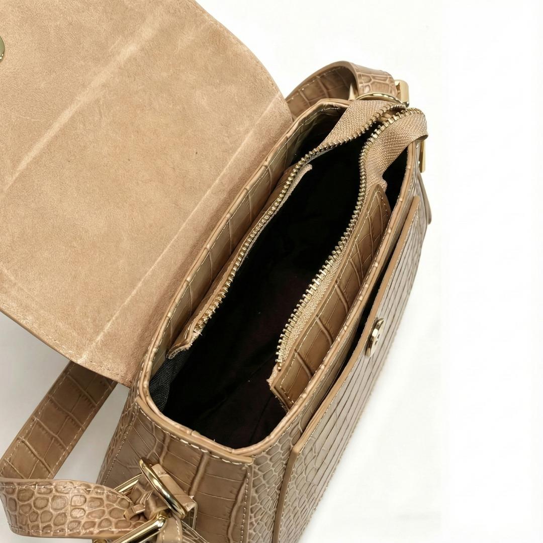 Sac à Main & Bandoulière Cuir Italien Façon Croco - Finition Louisiane & Or - Fabriqué en Italie