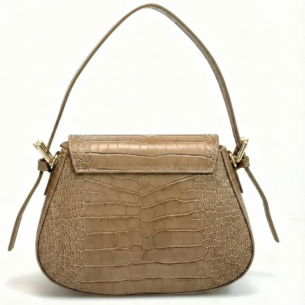 Sac à Main & Bandoulière Cuir Italien Façon Croco - Finition Louisiane & Or - Fabriqué en Italie