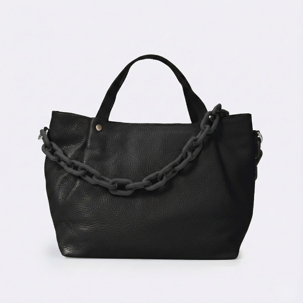 Sac à Main en Cuir Grainé Italien - Bandoulière Chaîne Design & Zip - Fabriqué en Italie