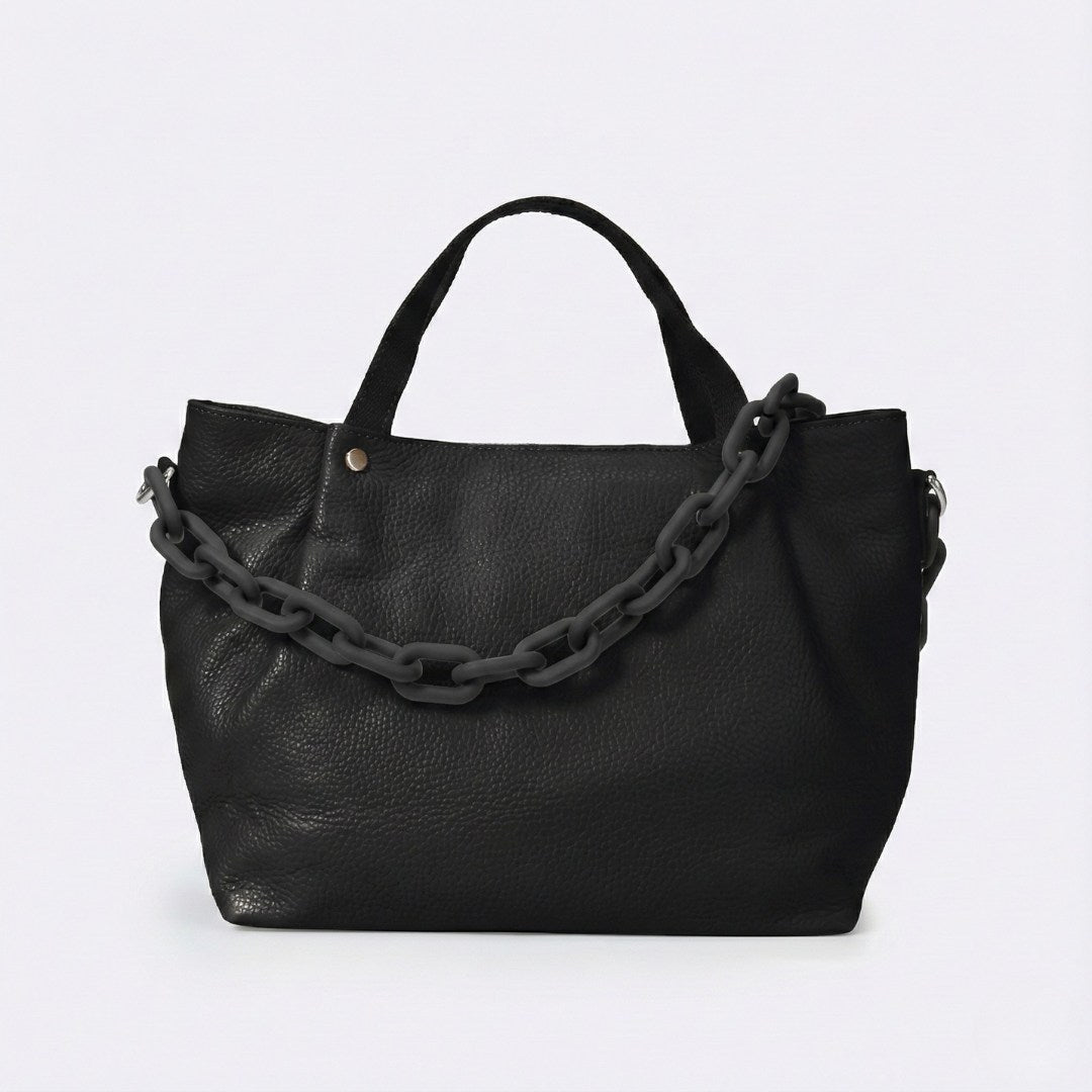 Sac à Main en Cuir Grainé Italien - Bandoulière Chaîne Design & Zip - Fabriqué en Italie