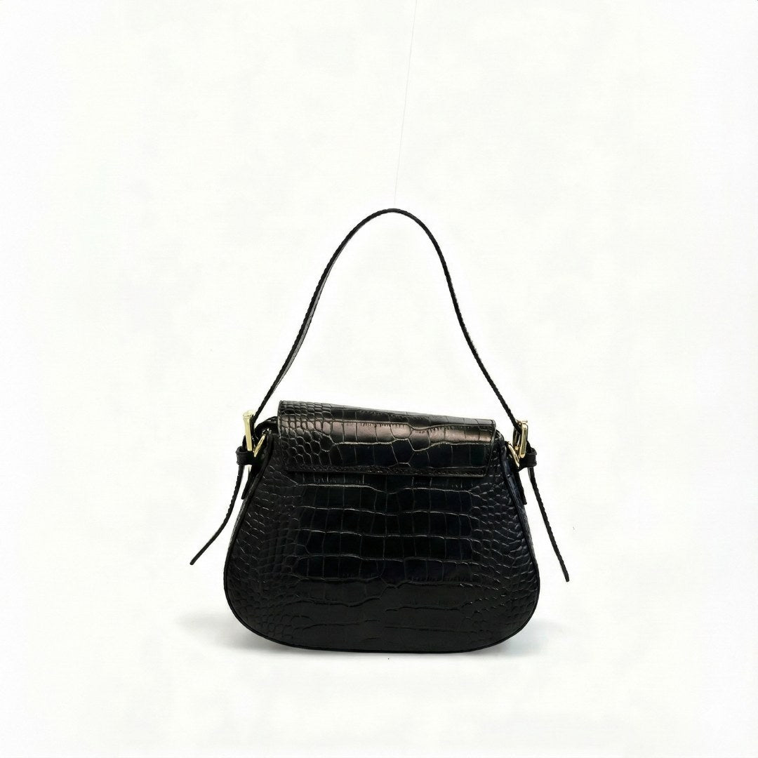 Sac à Main & Bandoulière Cuir Italien Façon Croco - Finition Louisiane & Or - Fabriqué en Italie