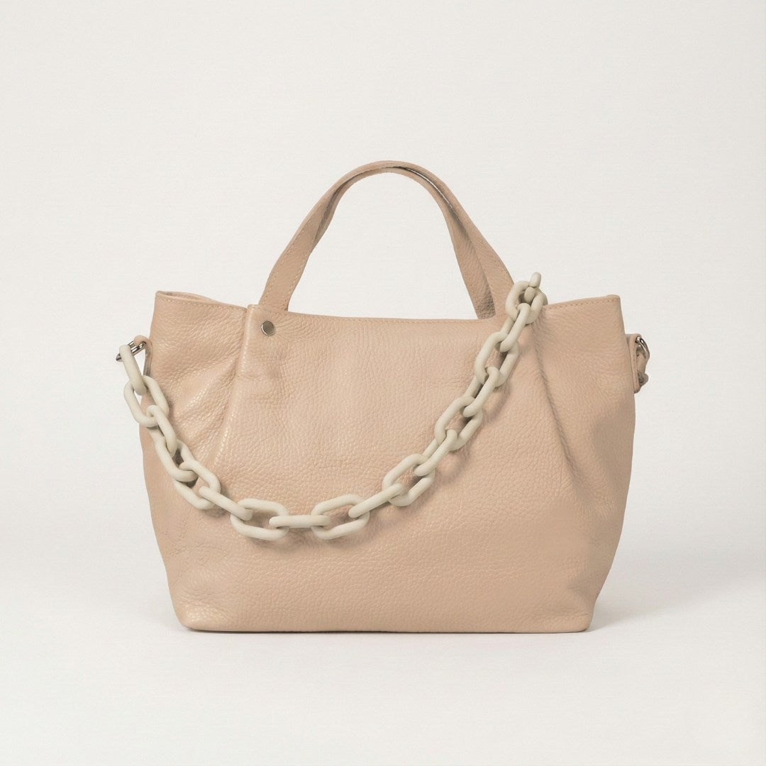 Sac à Main en Cuir Grainé Italien - Bandoulière Chaîne Design & Zip - Fabriqué en Italie
